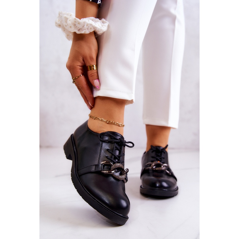 S.Barski Nahkaiset kengät sidottu mustalla larosa-koristeella 1