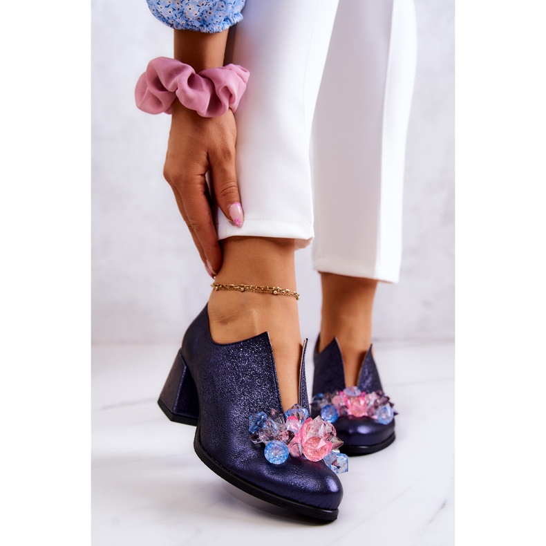 PA2 Nahkaiset metallikengät laivastonsinisellä koristeella Delaver laivastonsininen 1