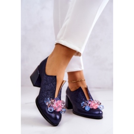 PA2 Nahkaiset metallikengät laivastonsinisellä koristeella Delaver laivastonsininen 2