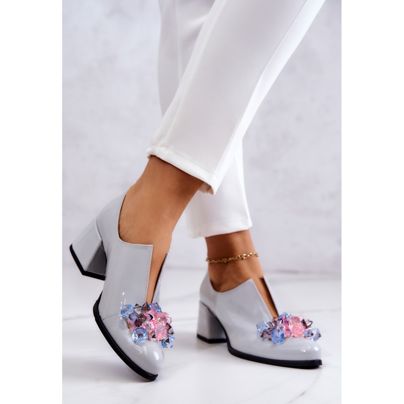 PA2 Lakatut nahkaiset sileät kengät harmaalla Delaver-koristeella 2