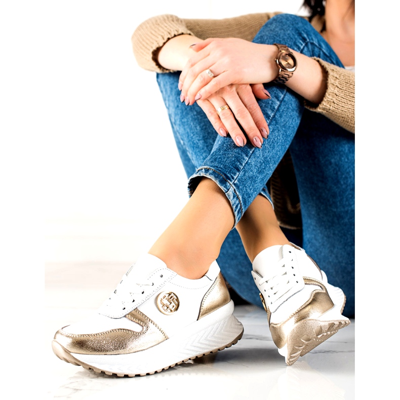 Naisten urheilukengät sidottu Filippo DP3547 / 22 WH GO Valkoinen kultainen 3