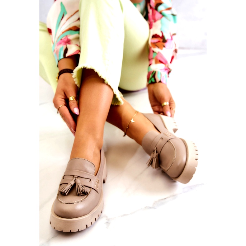 Naisten nahkakengät Fringes Maciejka 05497-04 Beige 1