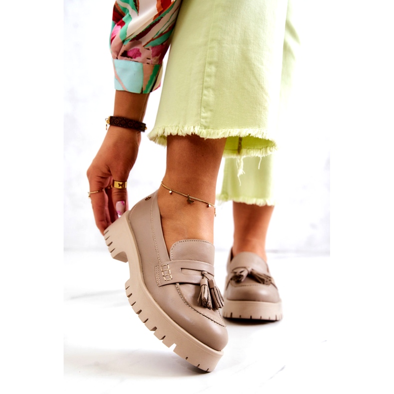 Naisten nahkakengät Fringes Maciejka 05497-04 Beige 2