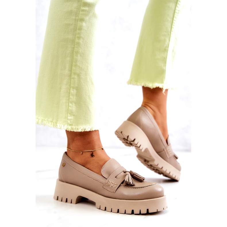 Naisten nahkakengät Fringes Maciejka 05497-04 Beige 3