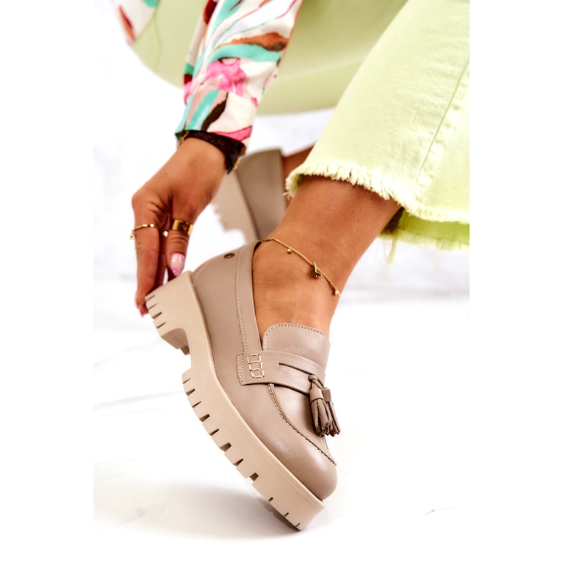 Naisten nahkakengät Fringes Maciejka 05497-04 Beige 4