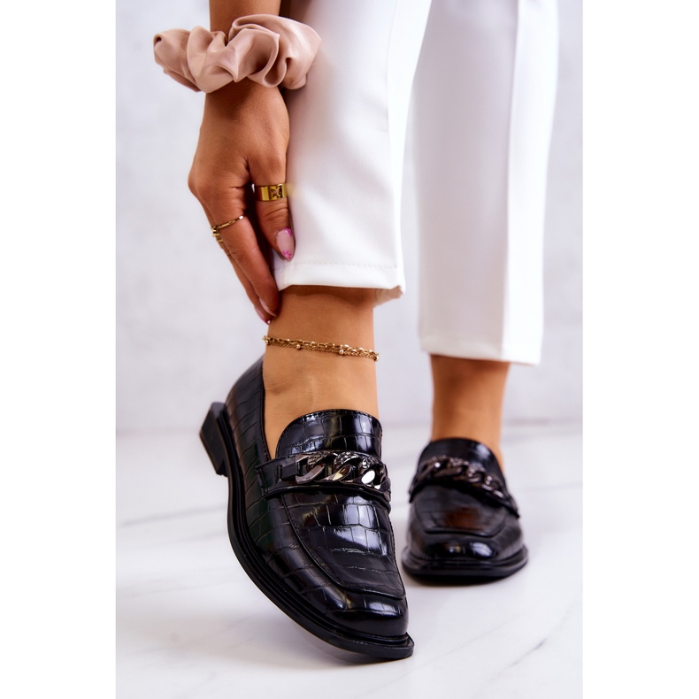 Vinceza Leather Loafers Loafers Mustalla Killen-ketjulla 1