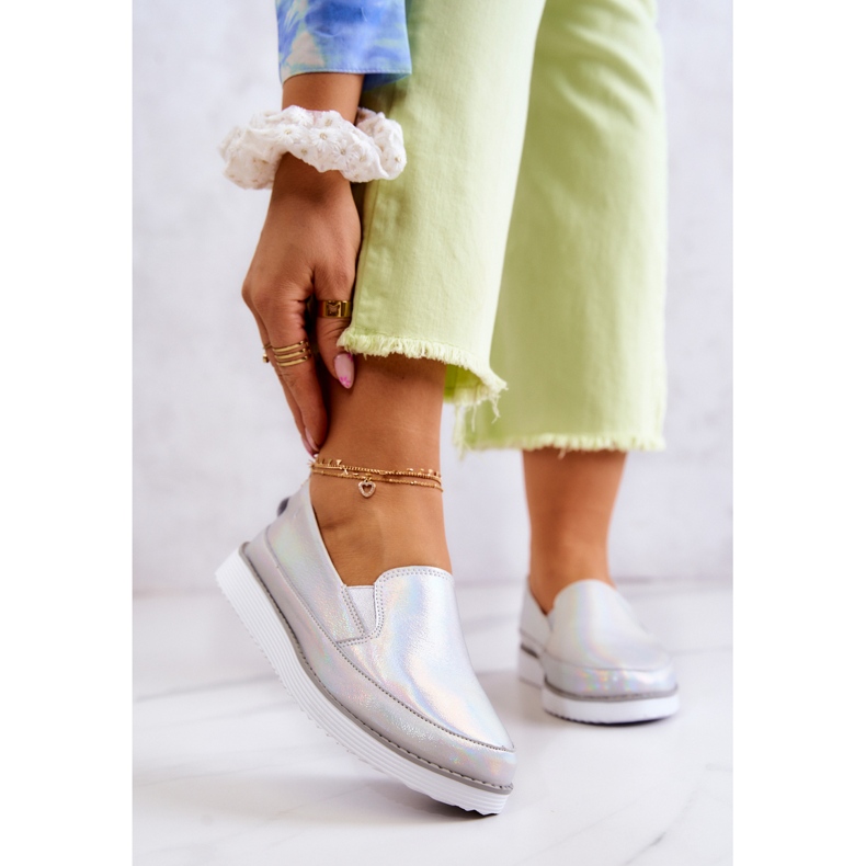 Naisten nahkalenkkarit S.Barski Holografinen hopea 1