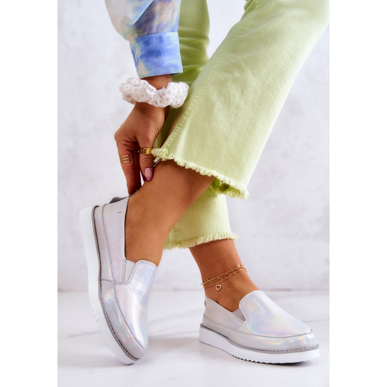 Naisten nahkalenkkarit S.Barski Holografinen hopea 2