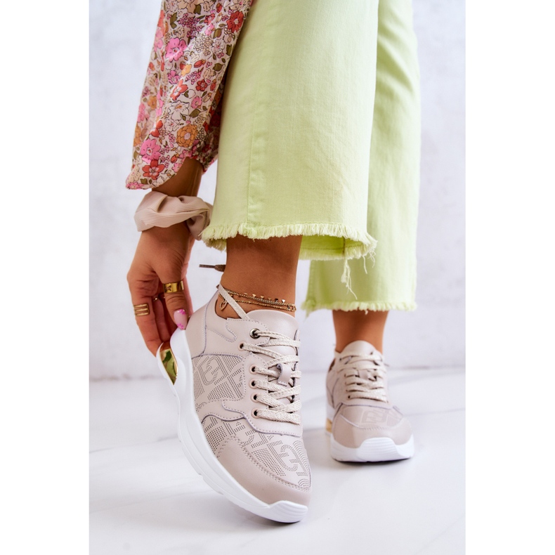 S.Barski Naisten nahkaiset lenkkarit beige Phiness 1