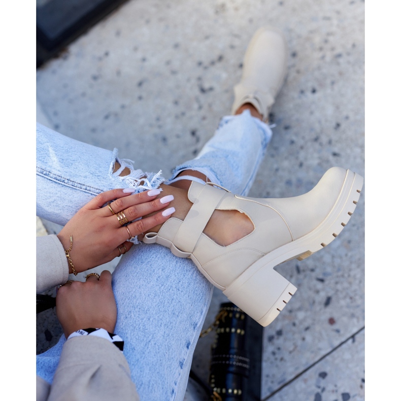 FE1 Nahkaiset saappaat leikattu vyö Beige Rosanne 1