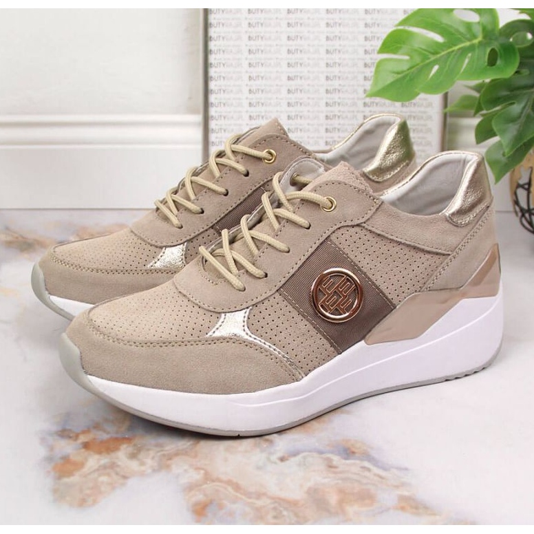 Nahkaiset lenkkarit kiilalla Filippo W PAW331A beige 2