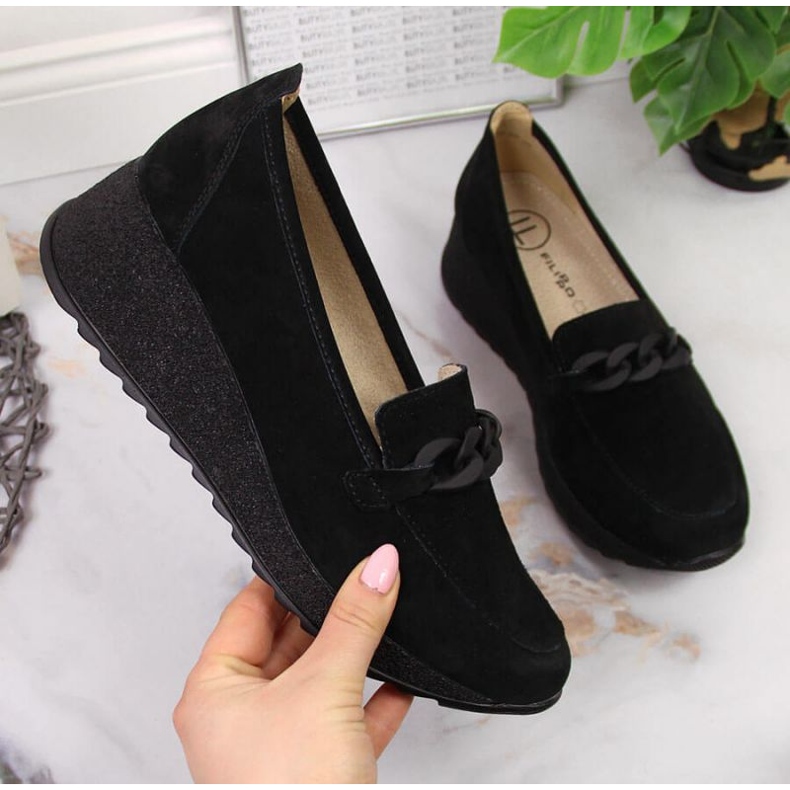 Nahka kengät ketjulla Filippo W PAW337A musta 1