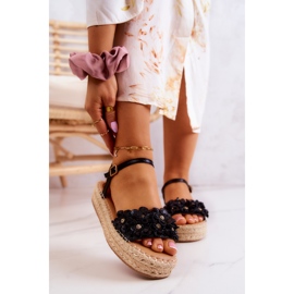 FW1 Naisten sandaalit Espadrillit kukilla Black Marlon musta 1
