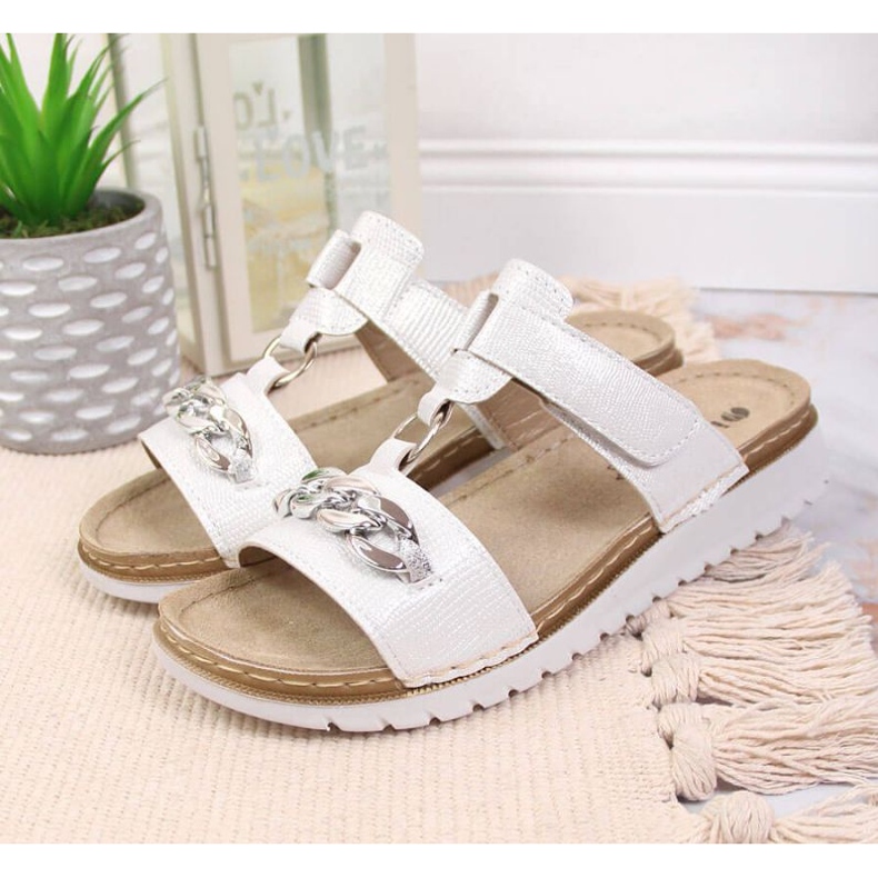 Tarranauhalliset varvastossut ketjulla kiiltävä Inblu W ARC11 valkoinen 2