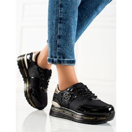 Filippo Muodikkaat nahkaiset tennarit musta kultainen 1