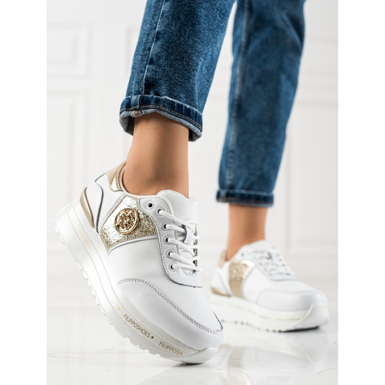 Filippo Muodikkaat nahkaiset tennarit valkoinen kultainen 1