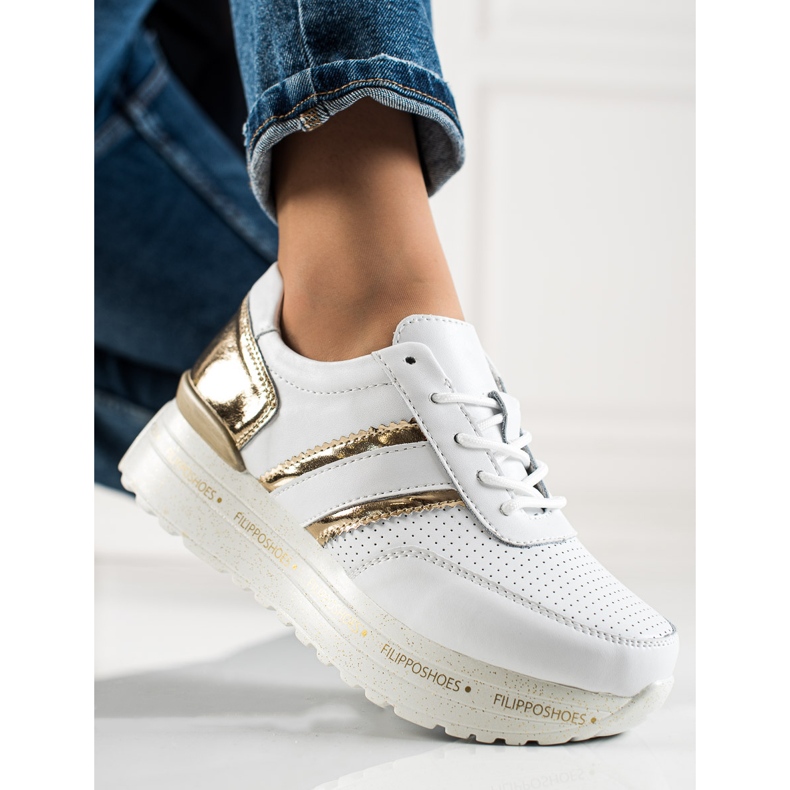 Filippo Valkoiset nahkakengät valkoinen kultainen 1