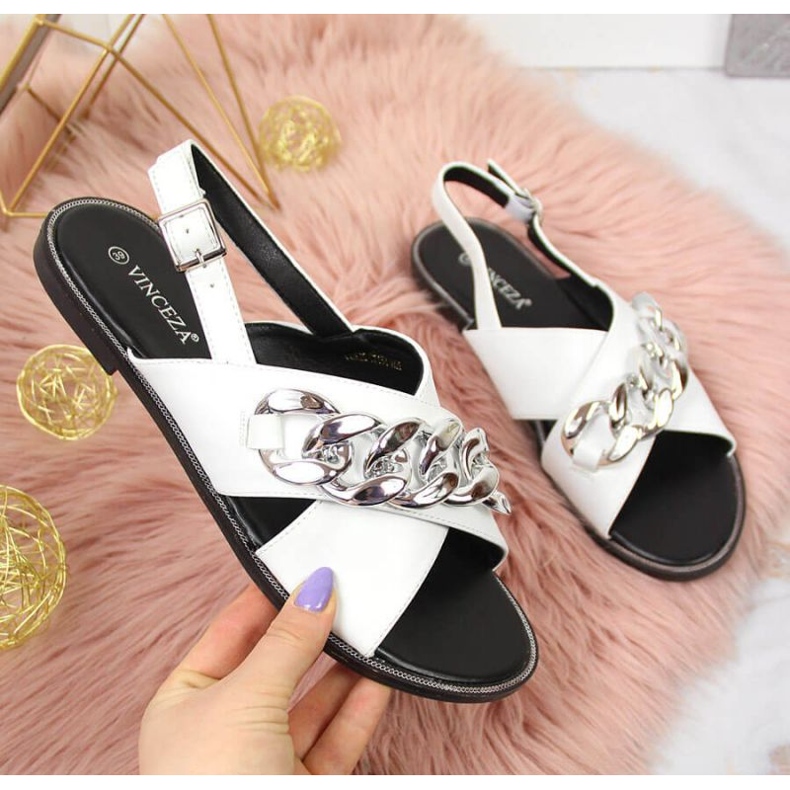Vinceza W JAN116B valkoiset sandaalit ketjulla valkoinen 1