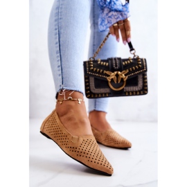 LU BOO Naisten harjakattoiset balerinat Slip-on Camel Rosario ruskea 2