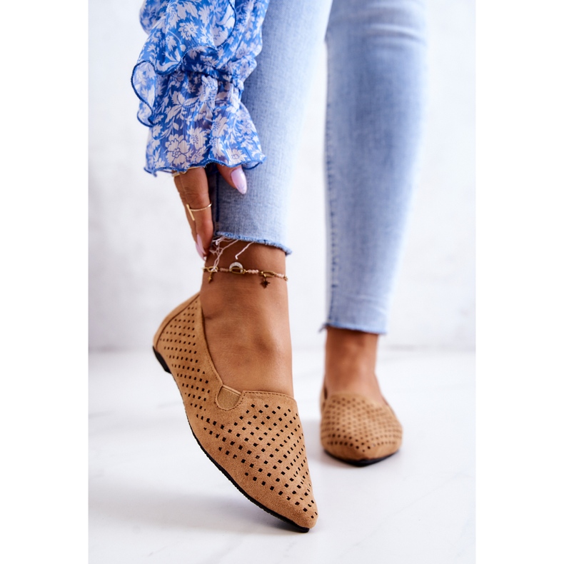 LU BOO Naisten harjakattoiset balerinat Slip-on Camel Rosario ruskea 1