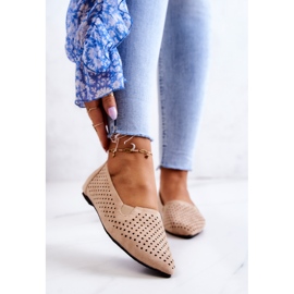 LU BOO Naisten harjakattoiset balerinat, slip-on beige Rosario 1