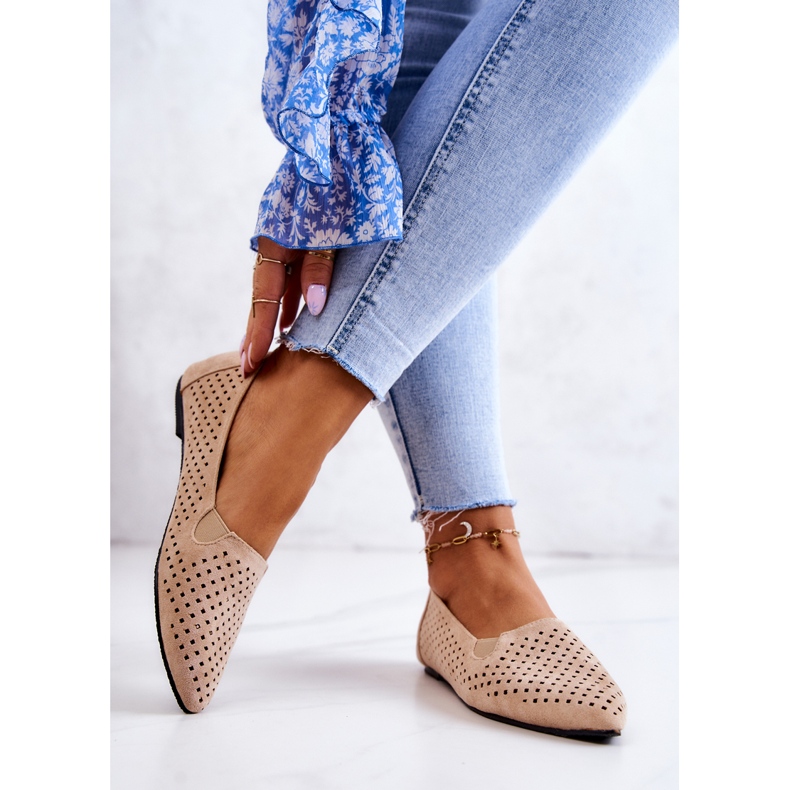 LU BOO Naisten harjakattoiset balerinat, slip-on beige Rosario 2