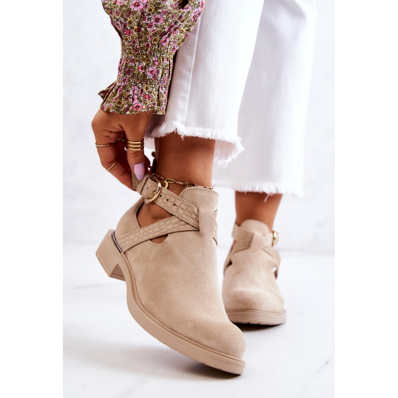 PL5 Naisten nahkasaappaat, joissa on leikkaus vaalea beige Ramos 1