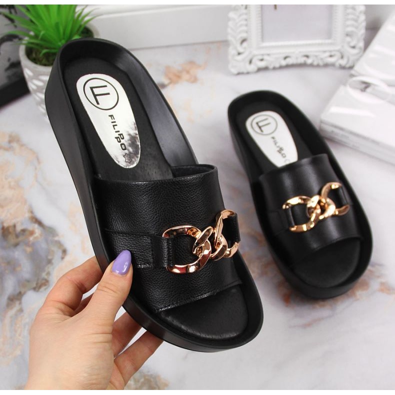 Nahkaiset tossut ketjulla Filippo W PAW345A musta 1