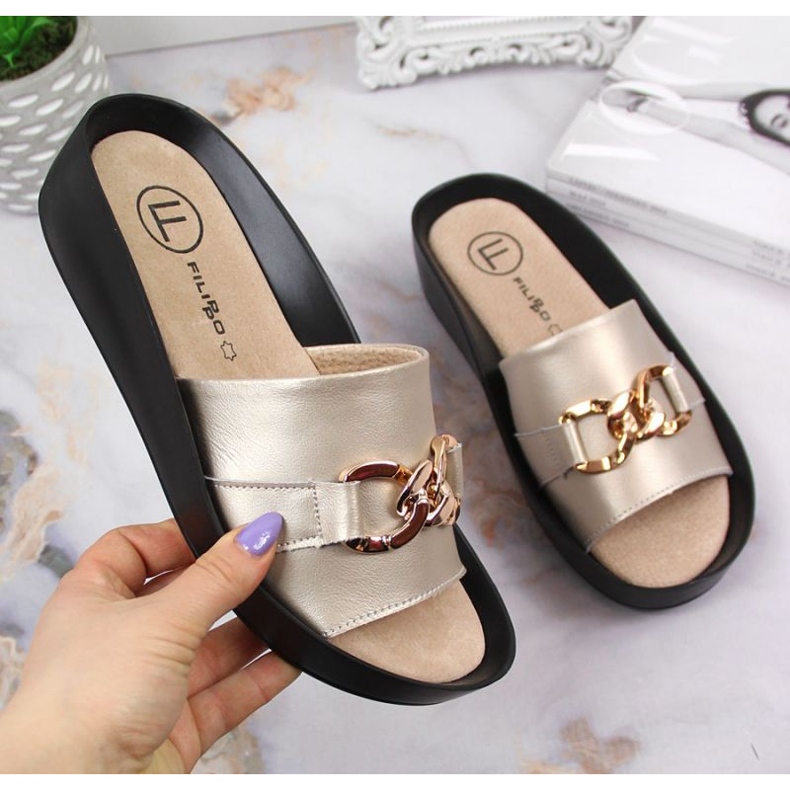 Nahkaiset tossut ketjulla Filippo W PAW345B kultaiset kultainen 1