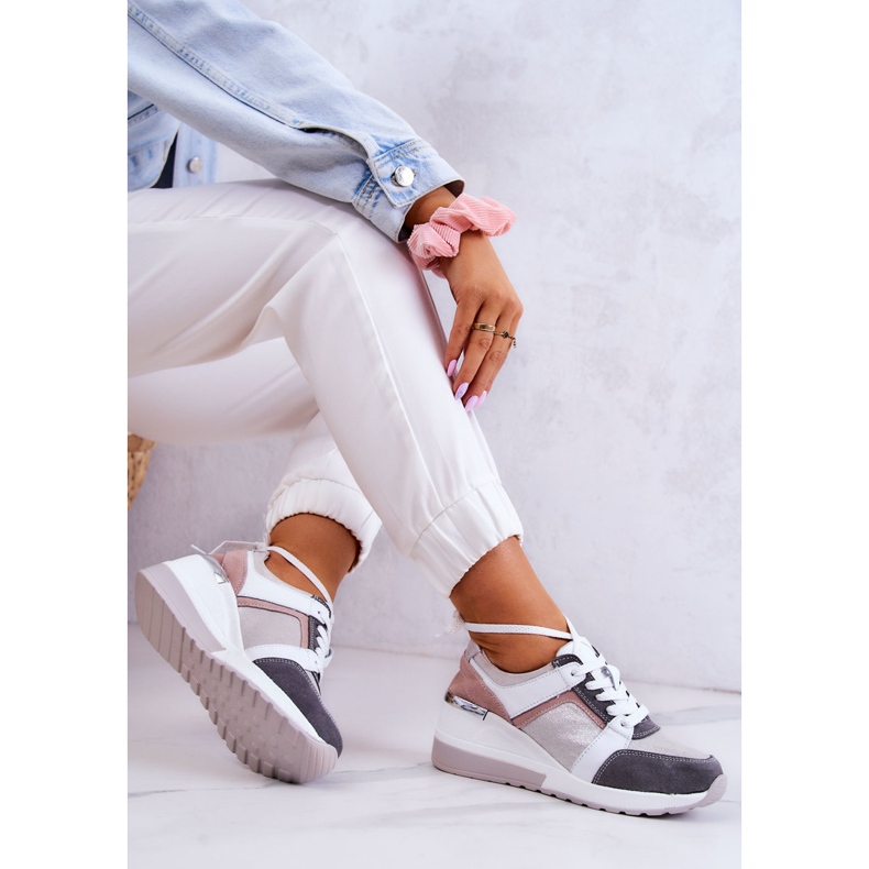 S.Barski Nahkainen urheilukengät Wedge-lenkkarit Hopeanharmaa Elissa vaaleanpunainen 2