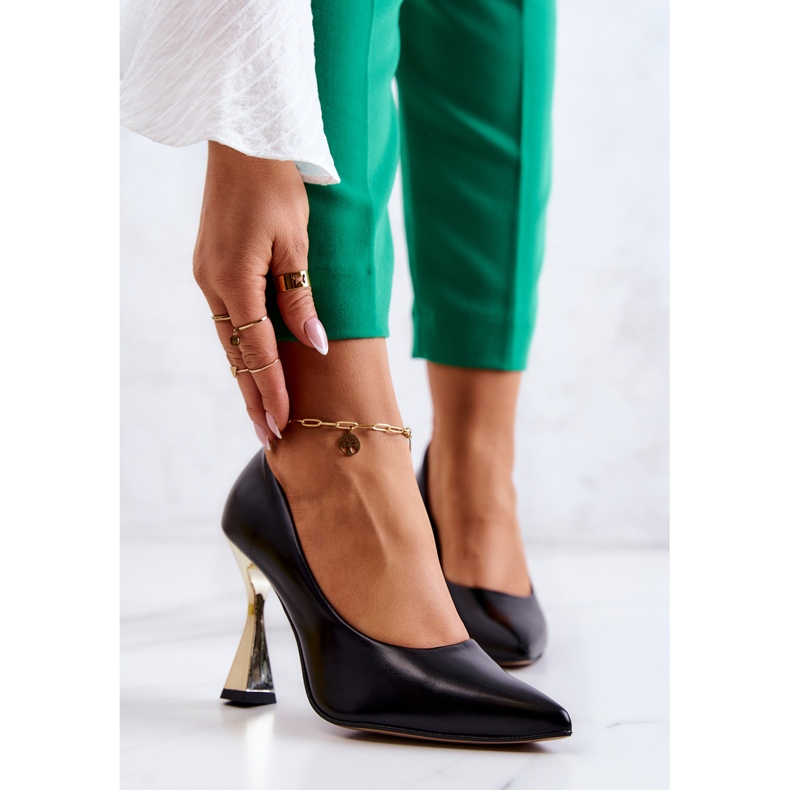 Lewski Shoes Muodikkaat nahkapumput Lewski-kengät 3083 musta ja kulta 1