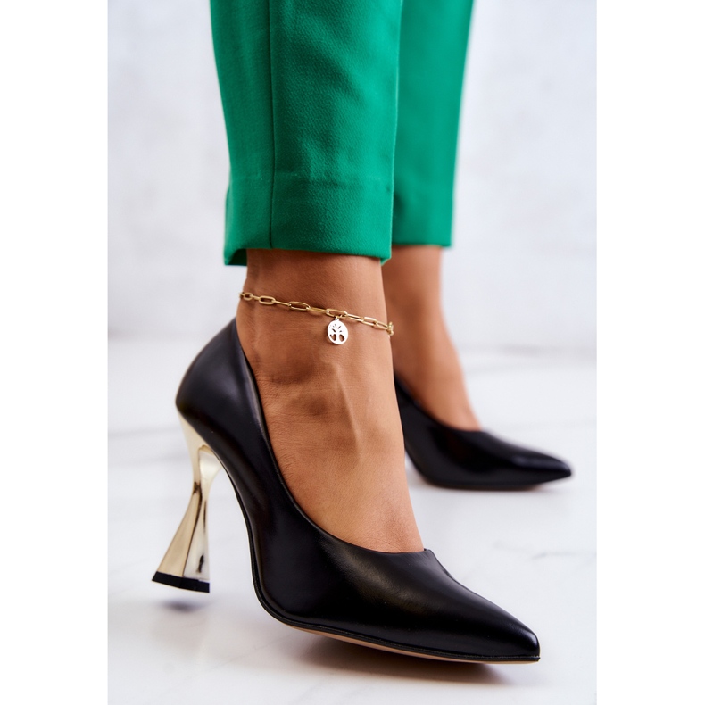 Lewski Shoes Muodikkaat nahkapumput Lewski-kengät 3083 musta ja kulta 2