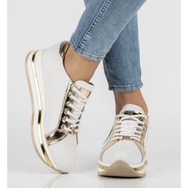 Nahkaiset lenkkarit Filippo 096 valkoinen ja kulta kultainen 1