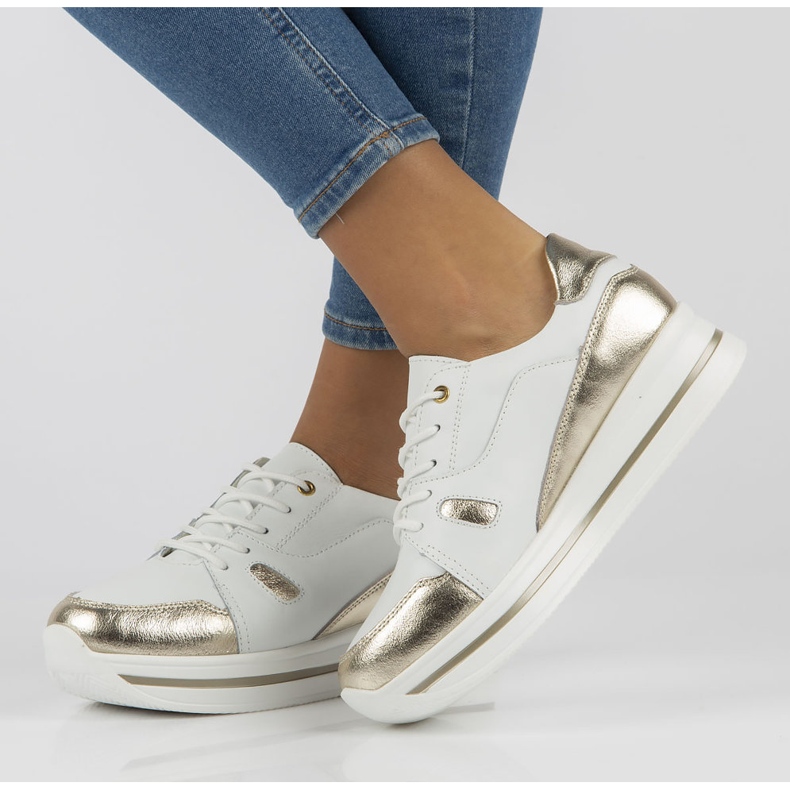 Nahkalenkkarit Filippo DP3407 / 21 Wh valkoinen kultainen 1