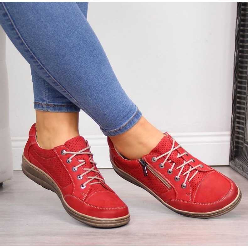 Vetoketjulliset nahkakengät Helios W H357A punainen 2