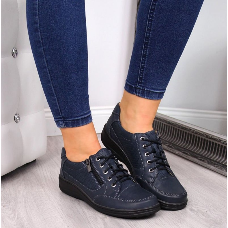 Vetoketjulliset nahkakengät Helios W H357D laivastonsininen 2