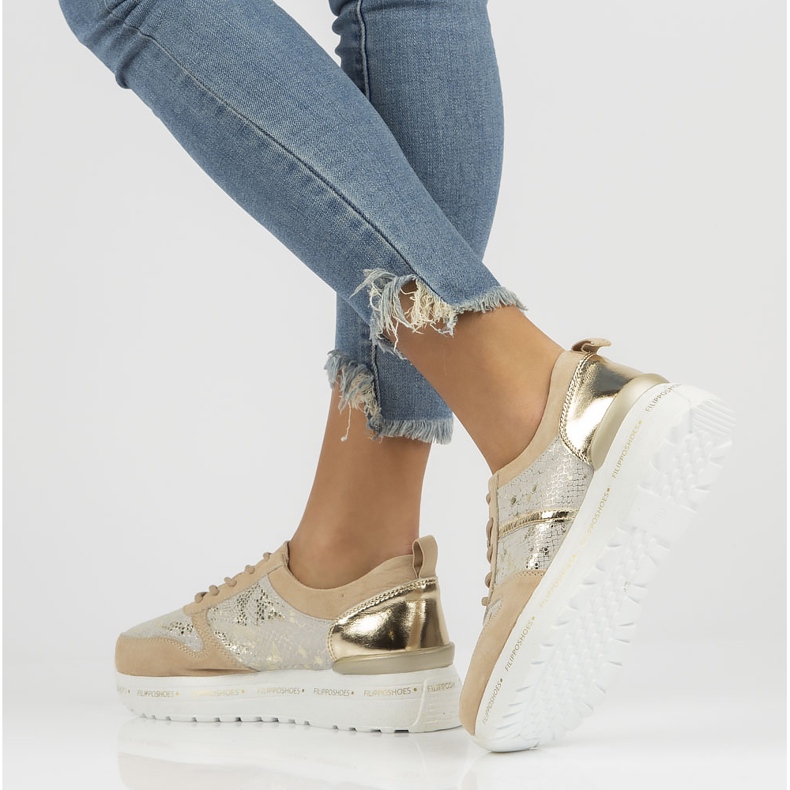 Nahkalenkkarit Filippo DP3691 / 22 Be Go beige kultainen 2