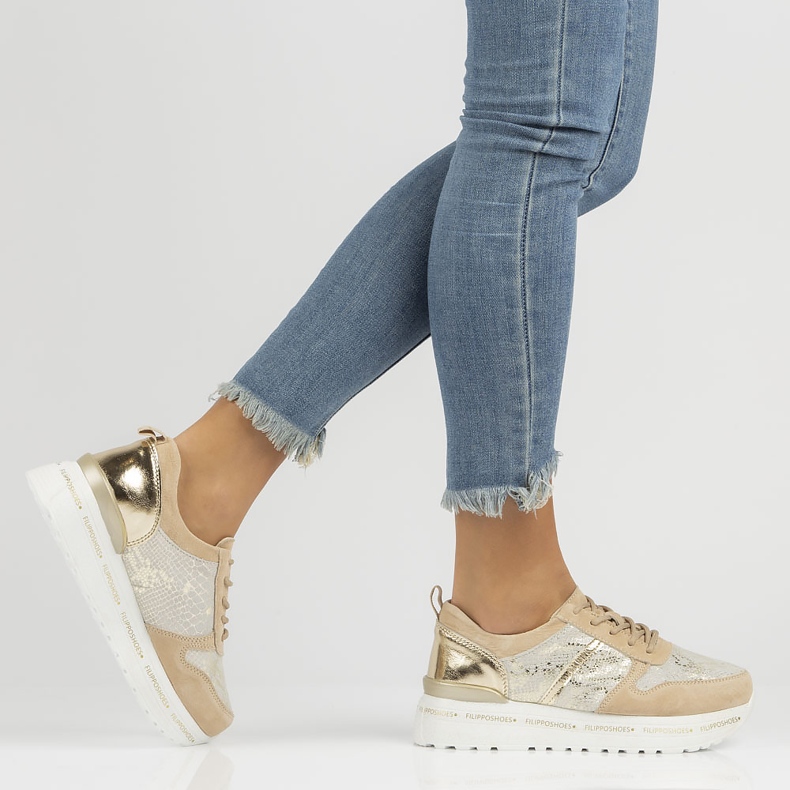 Nahkalenkkarit Filippo DP3691 / 22 Be Go beige kultainen 1