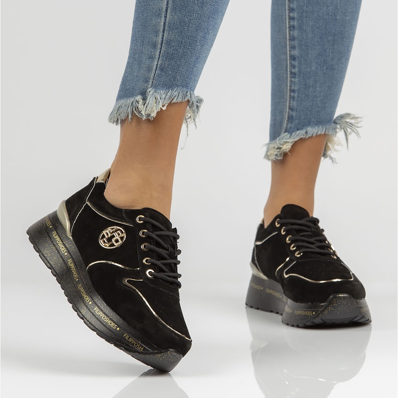 Nahkalenkkarit Filippo DP3558 / 22 Bk mustat kultainen 1