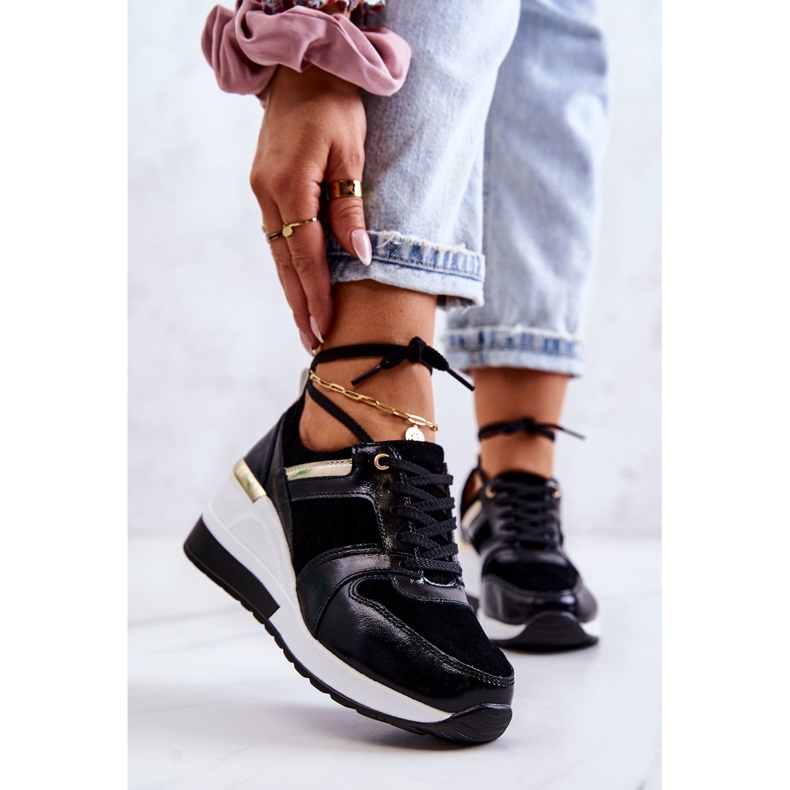 S.Barski Mustavalkoiset Rayana nahkaiset urheilukengät kiilalla valkoinen 1