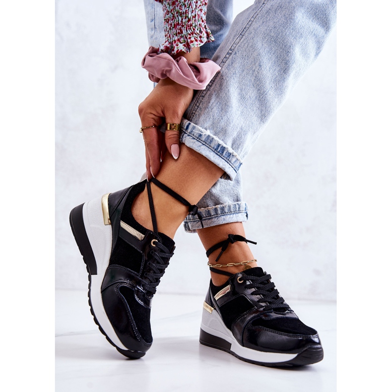 S.Barski Mustavalkoiset Rayana nahkaiset urheilukengät kiilalla valkoinen 2