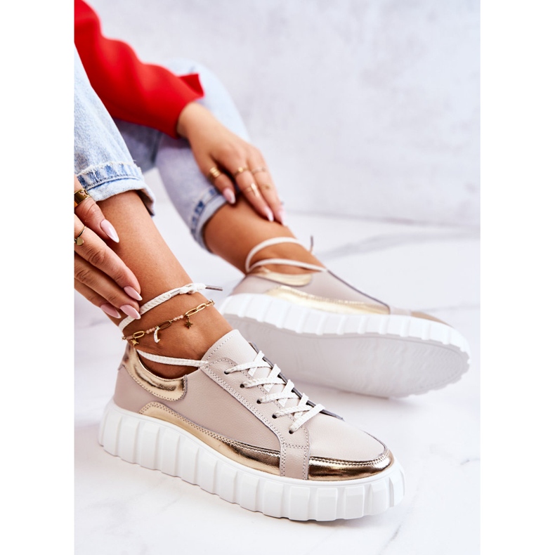 S.Barski Naisten Brogues beigen ja kullan Noriso-alustalla kultainen 1