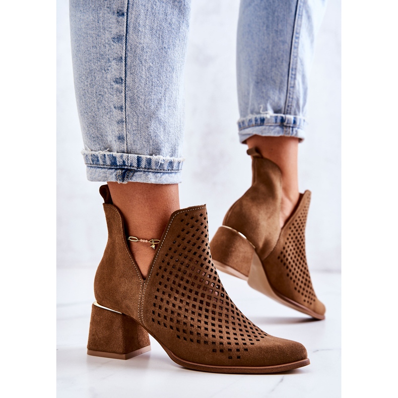 Suede Openwork Boots Lewski Shoes 3165 Camel ruskea 2