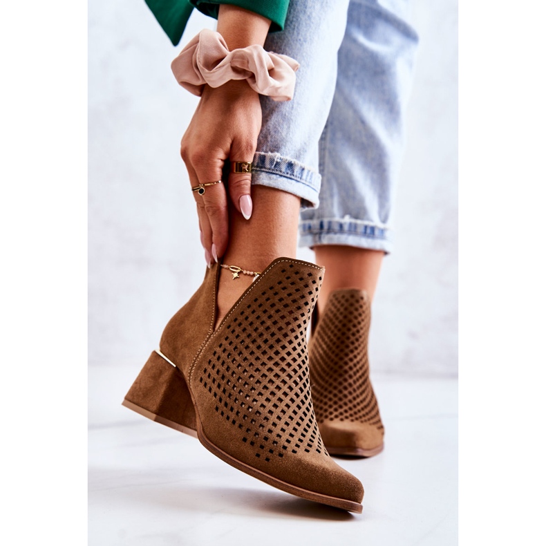 Suede Openwork Boots Lewski Shoes 3165 Camel ruskea 1