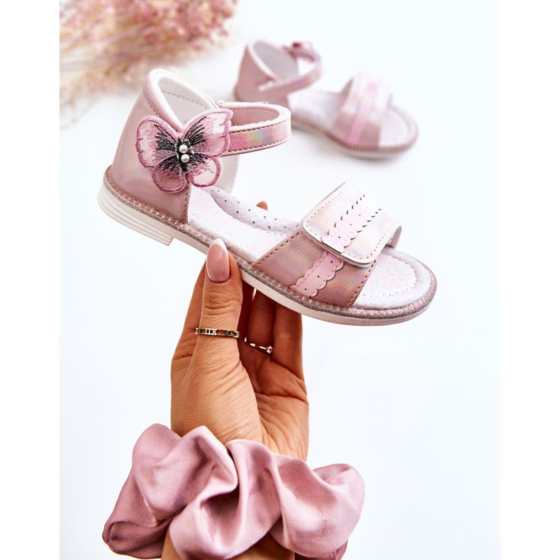 PJ2 Lasten sandaalit, joissa on vaaleanpunainen perhonen 1