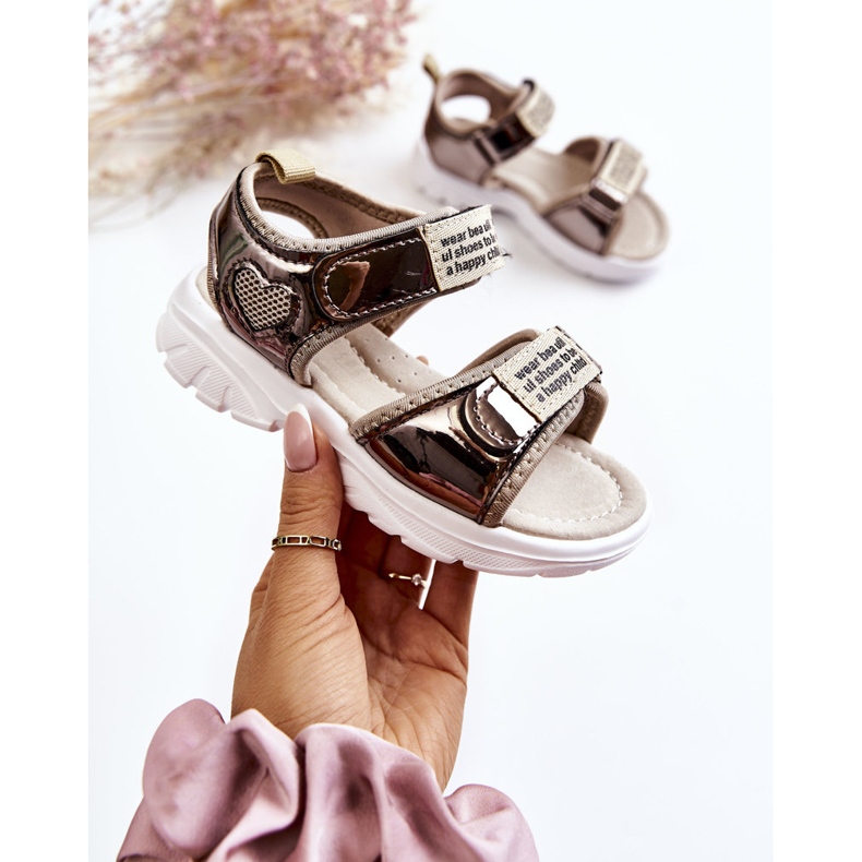 PJ2 Nahkaiset lasten sandaalit tarranauhalla Dark Gold Amoss ruskea kultainen 1