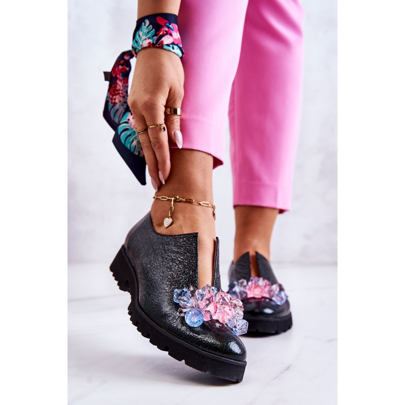 PA2 Tyylikkäät nahkakengät tummanvihreällä Cindy-koristeella 1