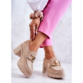 PL5 Tyylikkäät kengät pylväässä kultaisella koristeella Vaalean beige Harmell kultainen 2