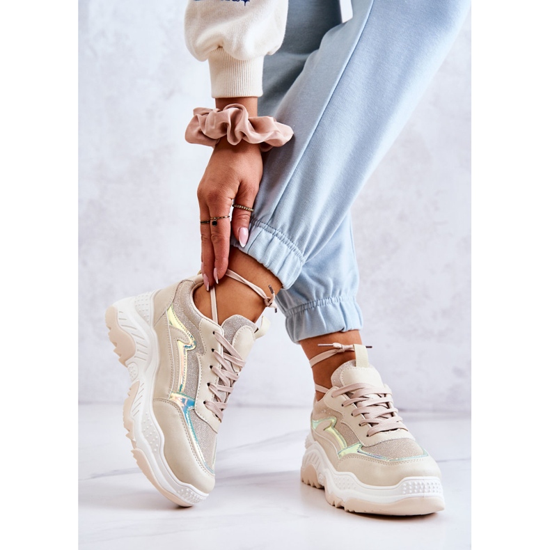 PG1 Naisten beige-kalliston kiiltävät tennarit 2