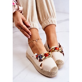 PS1 Naisten nahkaiset espadrillit ketjulla, vaalea beige 1